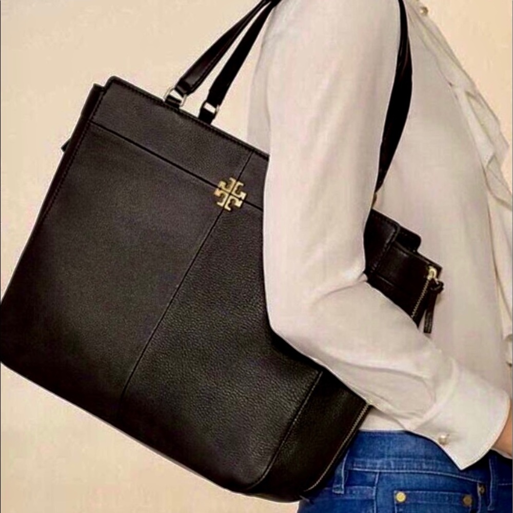 Tory Burch Purse Leather Tote Laptop Bag Ivy Side Zipper Gold Hardware New NWT - Picture 2 of 16